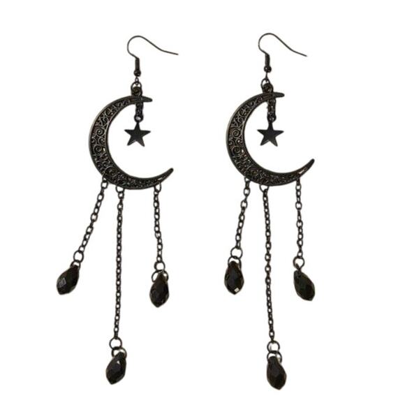 ROMWE Jewelry - ROMWE Crescent Moon Shaped Hollow Out Stars Tassel Pendant Earrings Whimsygoth